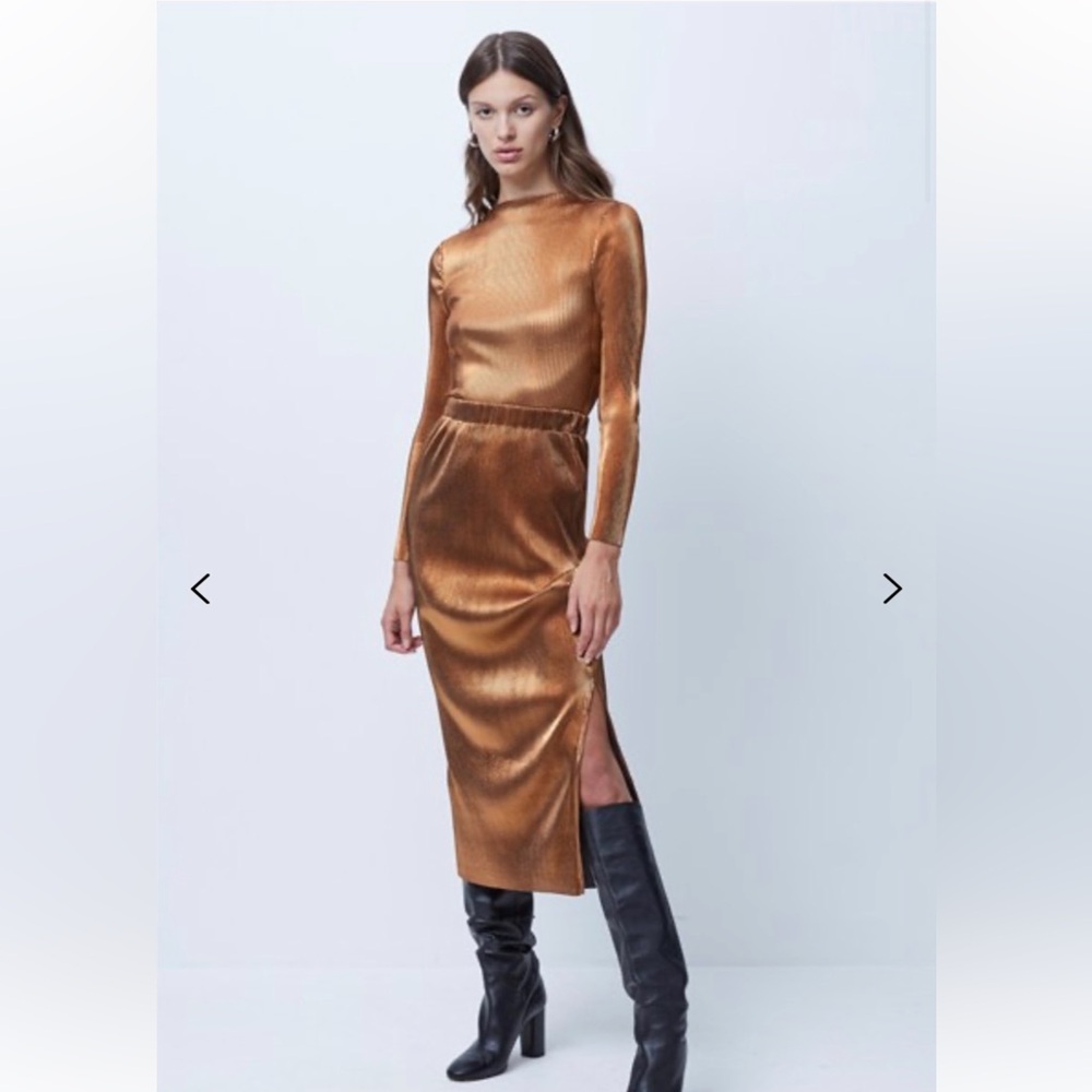 French Connection Taina Metallic Top & Pleated Skirt